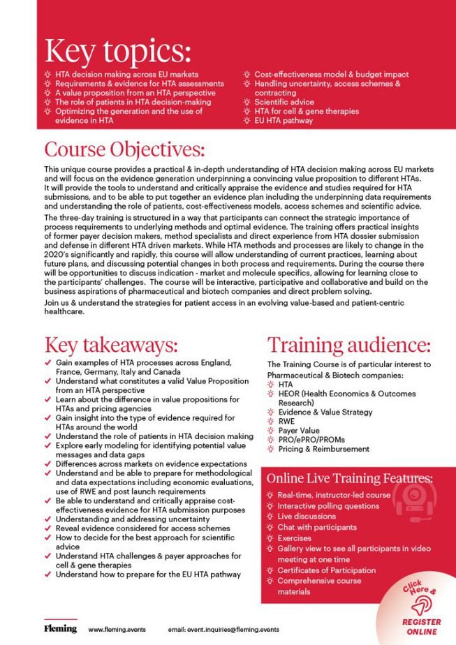 HTA and Evidence Requirements Training Course organized by Fleming_Agenda Sneak Peek