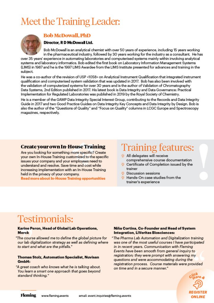 Pharma Laboratory Digitalization & Automation training organized by Fleming_Agenda Cover