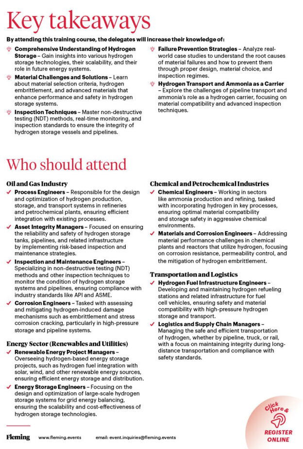 Hydrogen Storage Material Issues and Inspection Techniques online training organized by Fleming_Agenda Cover