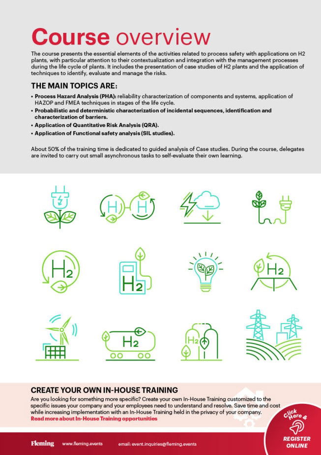 Process Safety Techniques with Application on Hydrogen Production Plants online training organized by Fleming_Agenda Cover