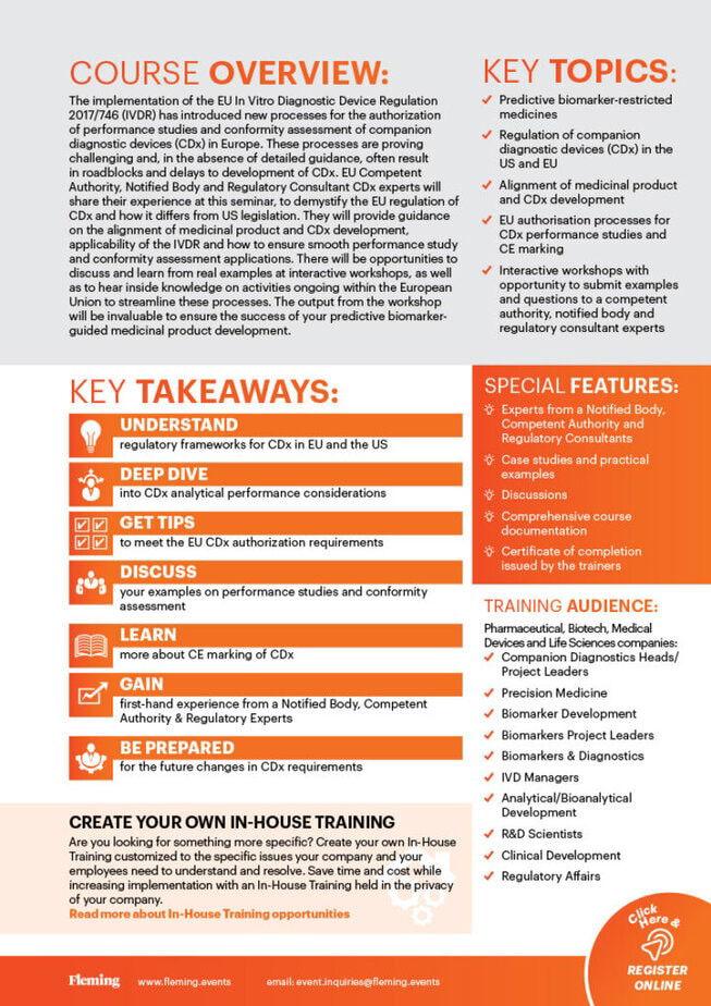 Companion Diagnostics (CDx)-Navigating the Regulatory Challenges training organized by Fleming_Agenda Cover