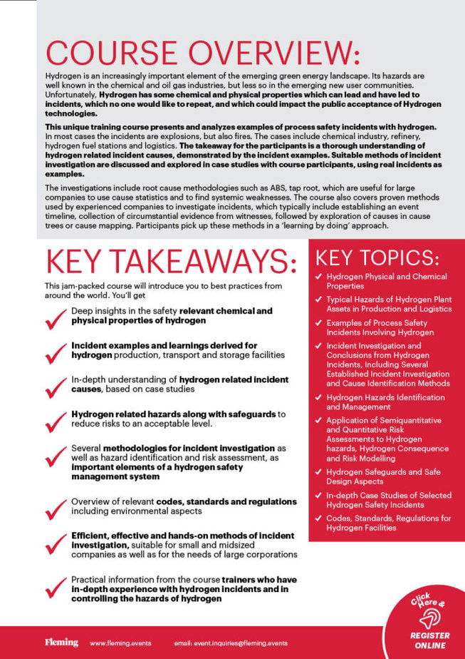 Process Safety Incidents in Hydrogen Service online training by Fleming_Agenda Cover