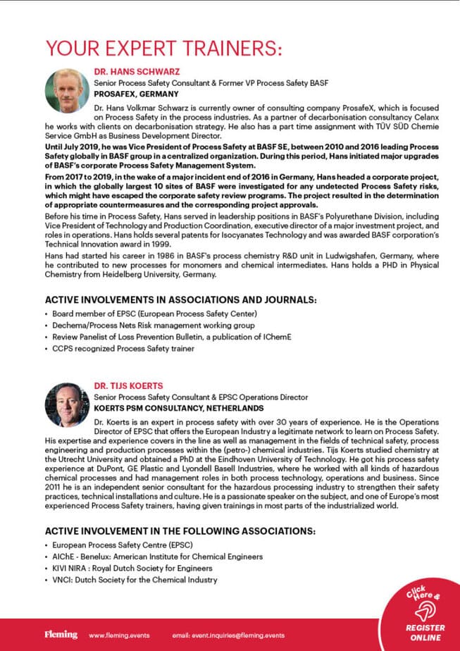 Process Safety Incidents in Hydrogen Service online training by Fleming_Agenda Cover