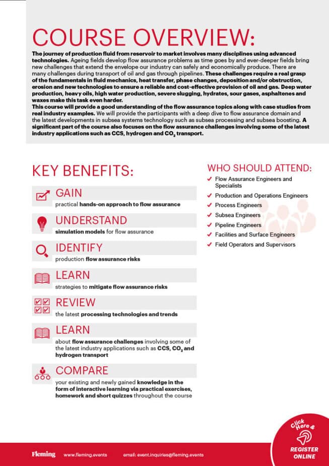 Flow Assurance in Energy Transition online training organized by Fleming_Agenda Cover