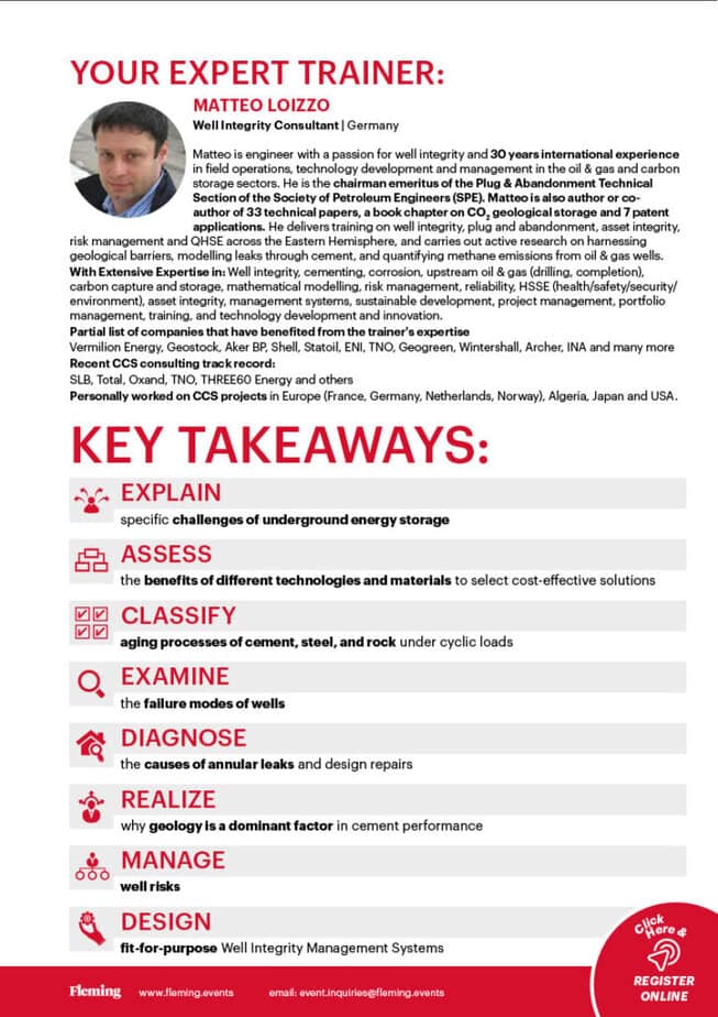 Well Integrity Management for Energy Storage online training organized by Fleming_Agenda Cover